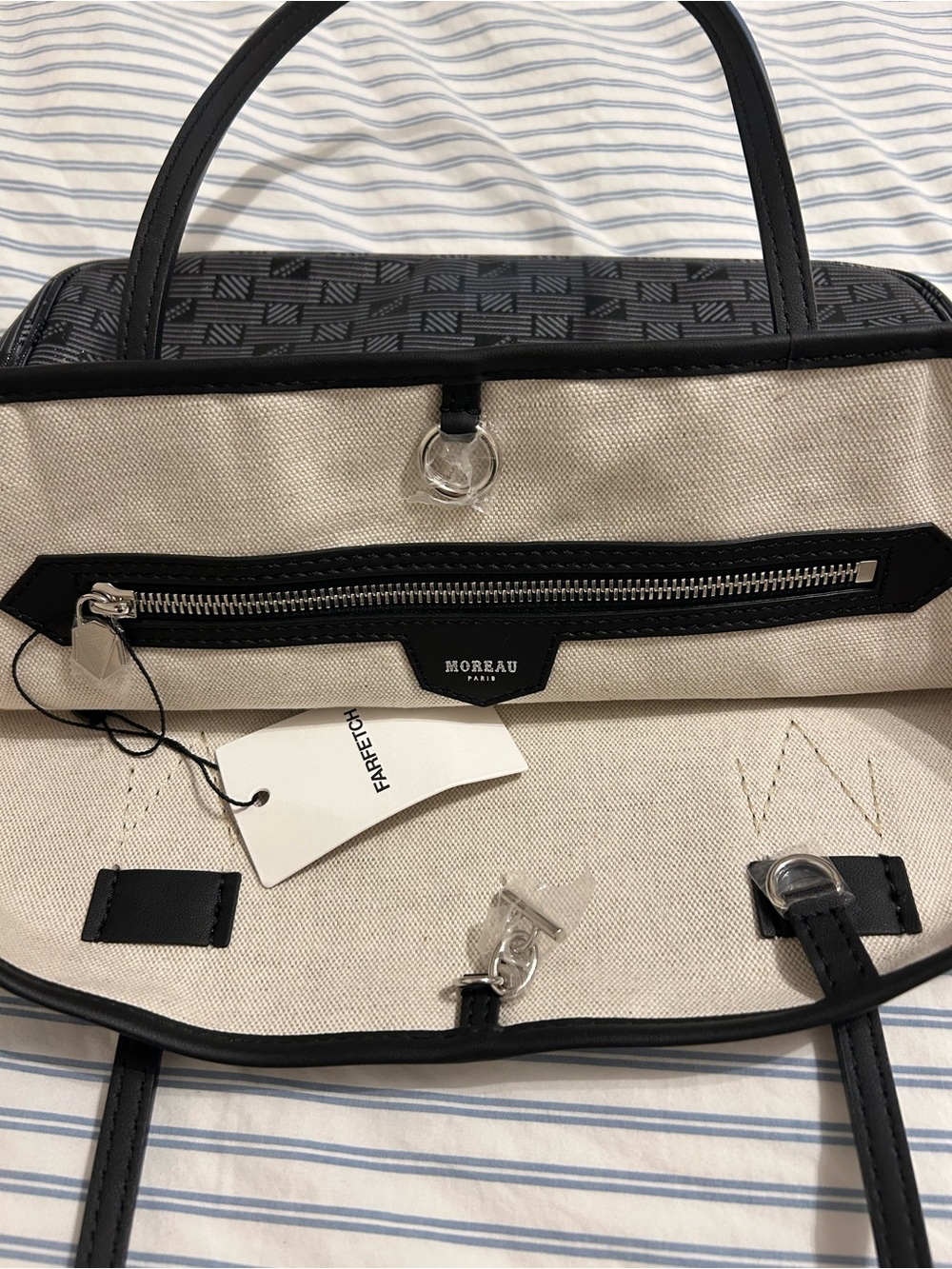 Moreau Paris Black Coated Canvas Tote Bag NWT - Picture 4 of 8